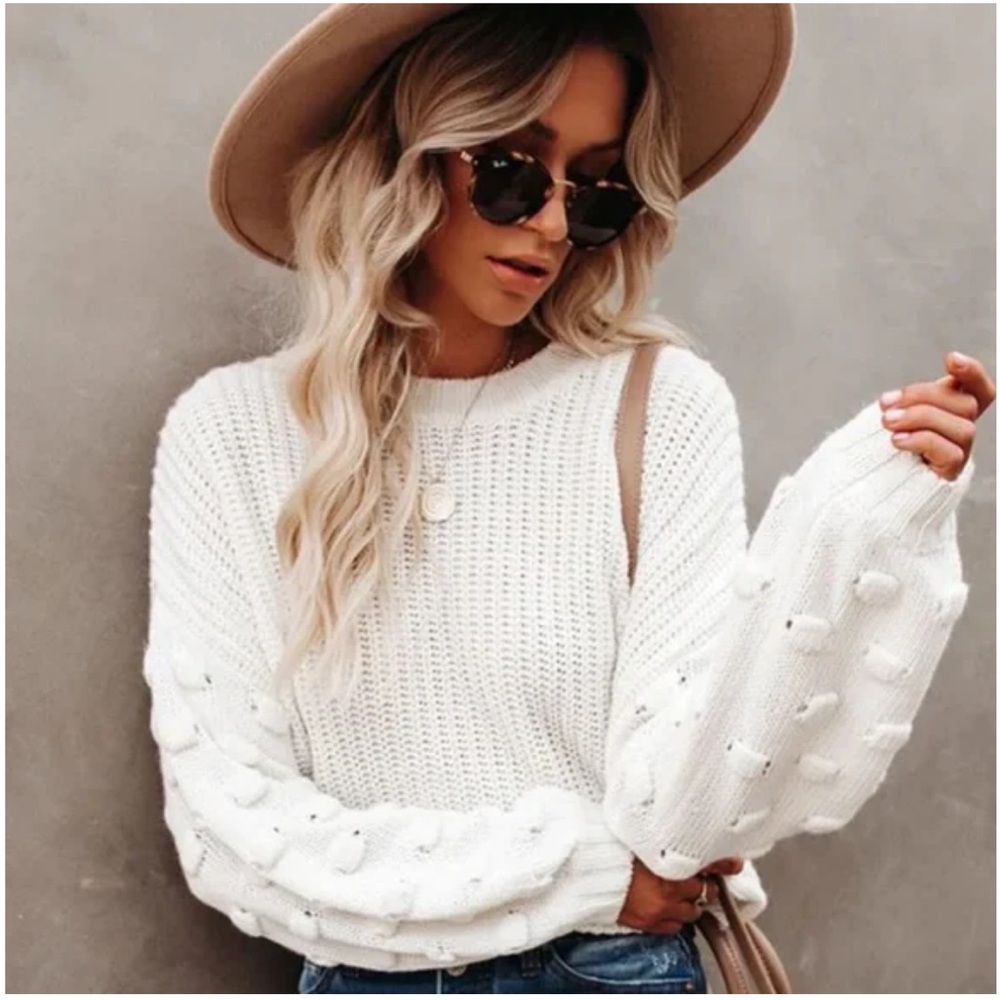 Vici Brown/Copper Bubble Sleeve Cropped Sweater